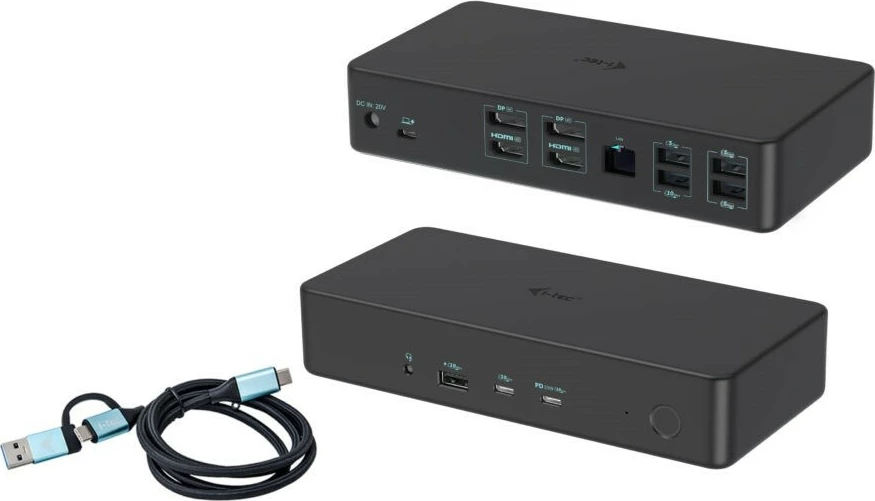 Dvojni 4K priklopni postaj i-tec CADUAL4KDOCKPD2, Thunderbolt 3/USB-C/USB 3.0, 100W Power Delivery, črn