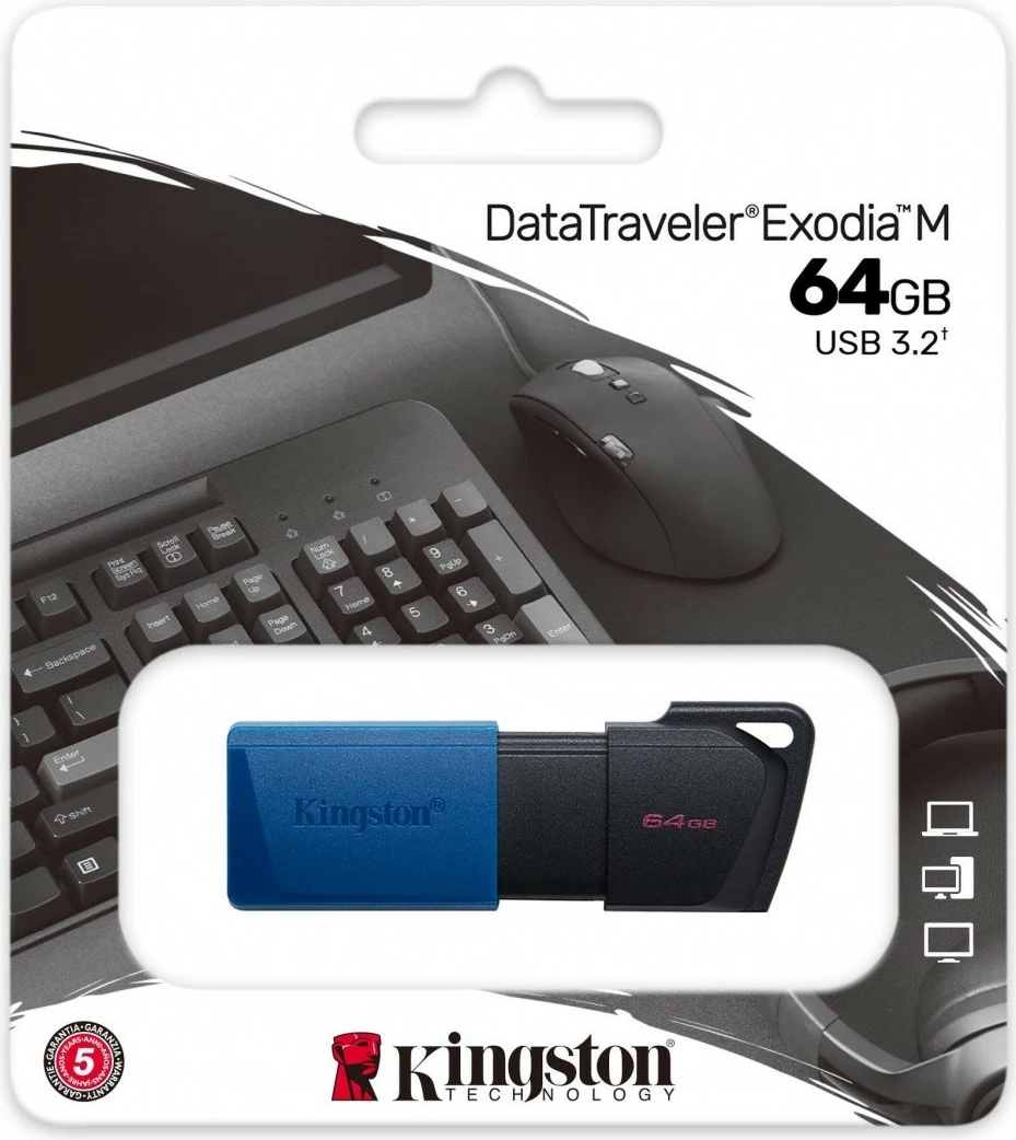 USB ključ Kingston DataTraveler Exodia M, 64 GB, USB 3.2 Gen1, črn/moder