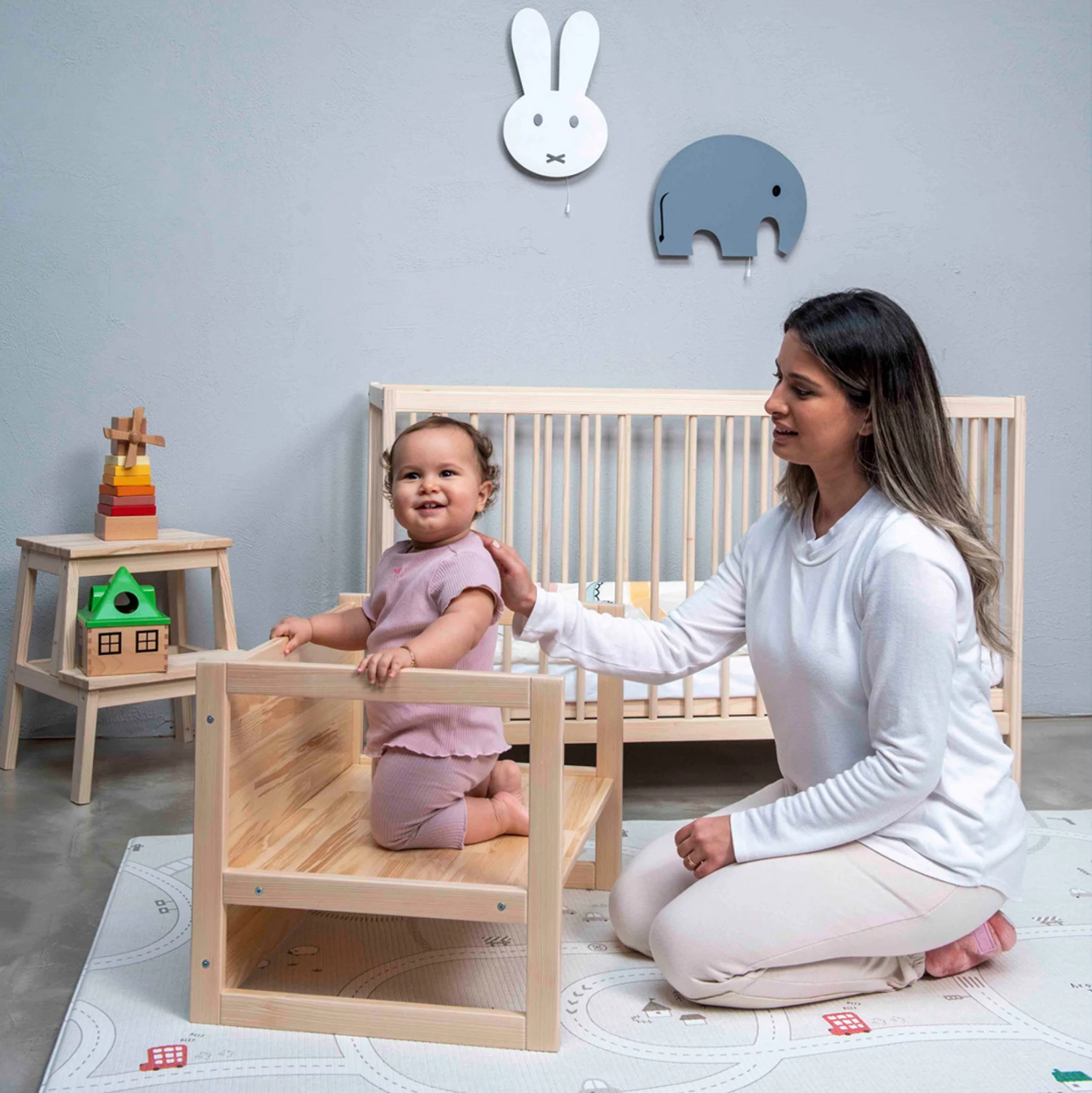 Otroška lesena klop-miza MIKO FH9289 naravna 64,5x45,x47Y cm