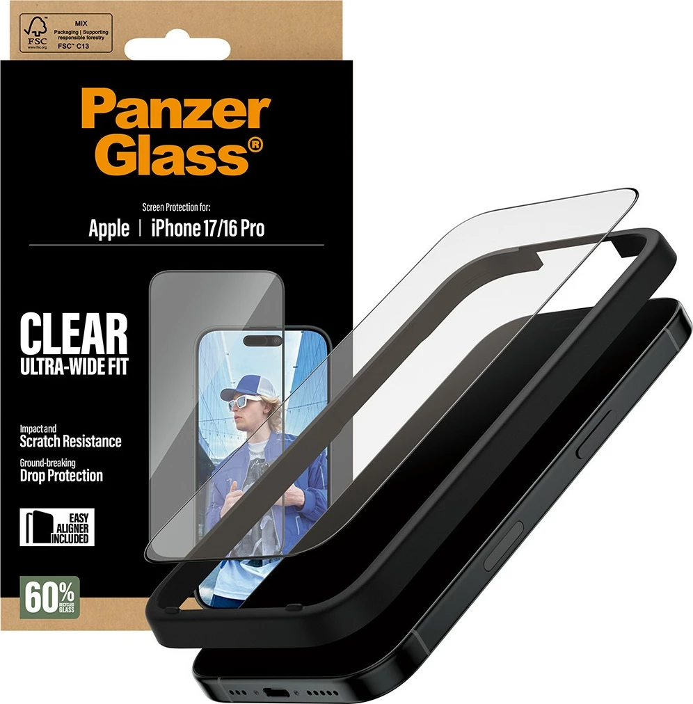 Zaščitno steklo PanzerGlass za iPhone 17/16 Pro, prozorno
