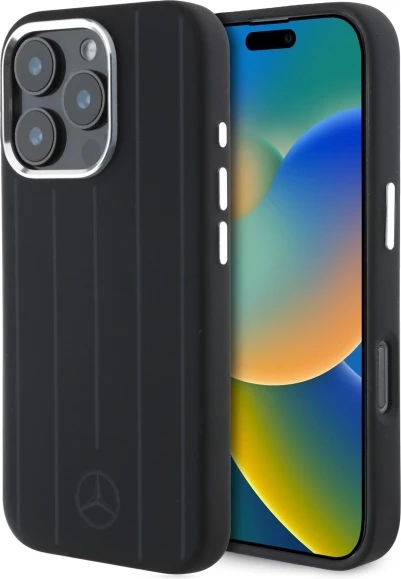 Silikonski ovitek z navpičnimi črtami za iPhone 16 Pro 6,3" Mercedes MEHMP16L23SUVSK, MagSafe, črn