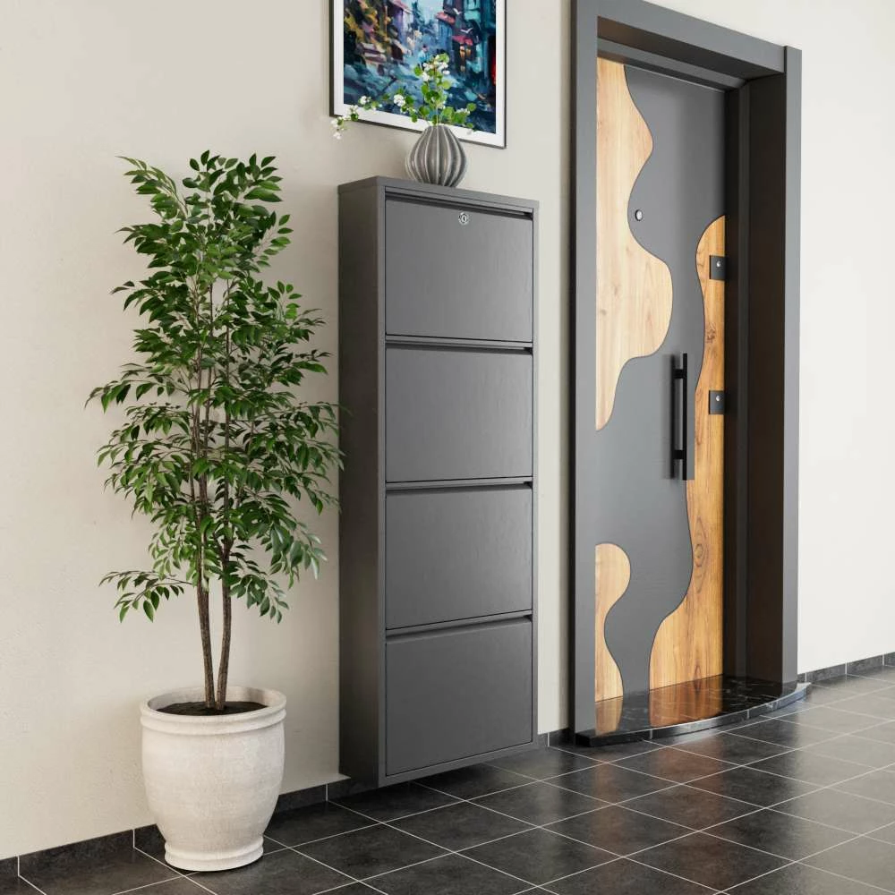Omarica za čevlje, 4-delna, kovinska, antracit, z zaklepanjem Skye Decor