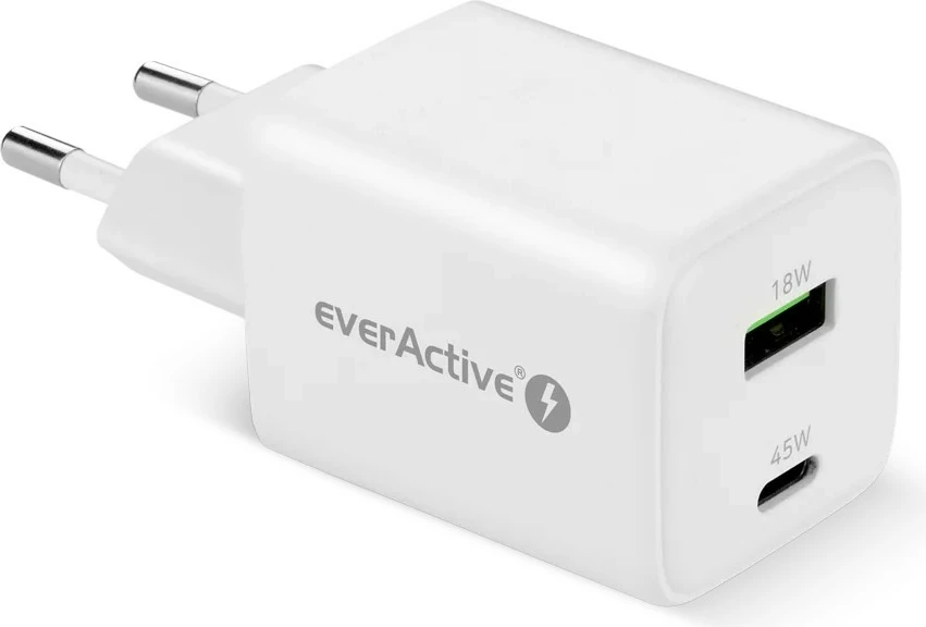Stenski polnilec everActive SC-450Q, 45W, 1x USB, 1x USB-C, bel