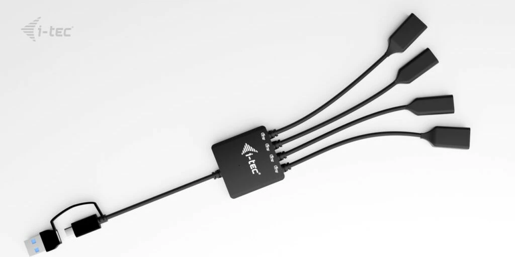 HUB s kablom I-Tec USB-C/USB-A 4 porte 3.2 Gen 1, črn