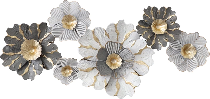 Stenski dekor iz kovine, zlato-bela, 131x64x9.5