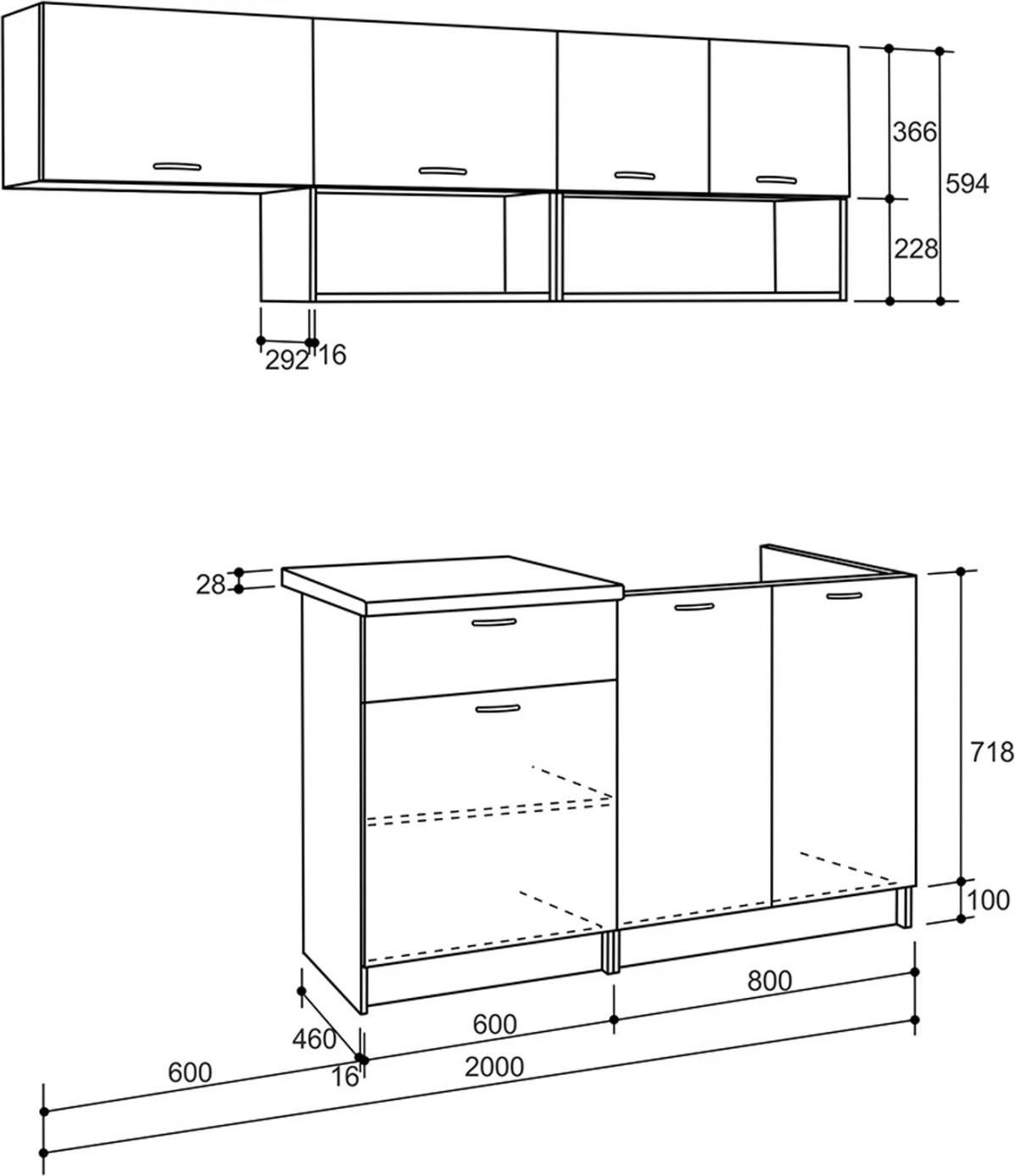 Kuhinjska enota iz melamina sonama-bela FH2442 200x46-29.2cm