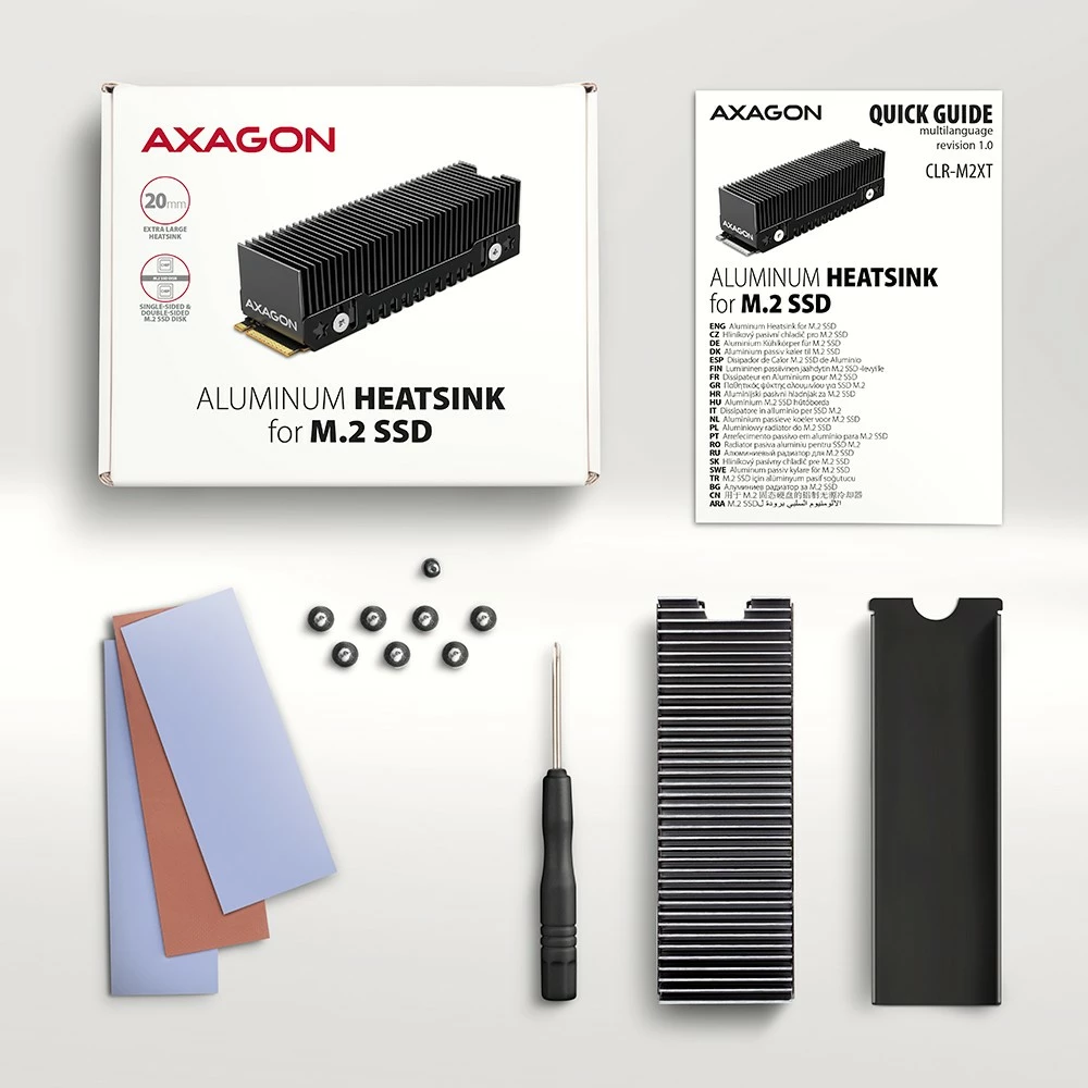 Pasivni hladilnik za SSD M.2 AXAGON CLR-M2XT, aluminij, za 2280, siv