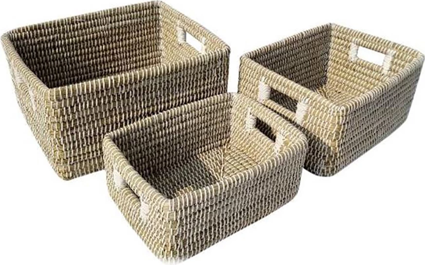 Set košar, 3 kosi NILE, kansgrass naravno-bela, 45x35x30 cm