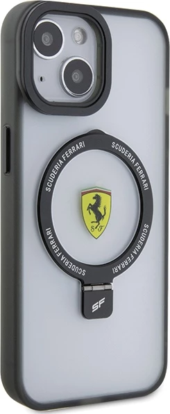 Ovitek za telefon Ferrari Ring Stand 2023 MagSafe za iPhone 15 Plus / iPhone 14 Plus, črn