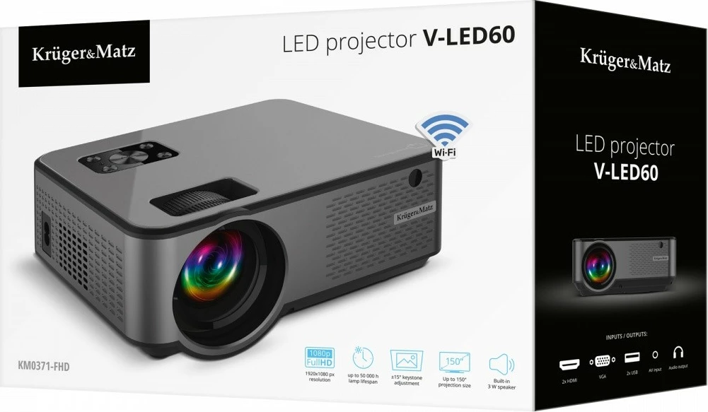 LED projektor Full HD 1080p Kruger & Matz KM0371-FHD, grafit