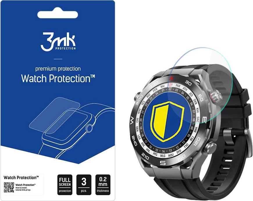 Zaščitno steklo za uro Huawei Watch Ultimate, 3mk Protection FlexibleGlass Lite, 3 kosa, prozorno