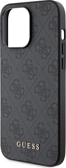 Ovitek za telefon z zlatim metalnim logotipom 4G Guess za iPhone 15 Pro Max, siv