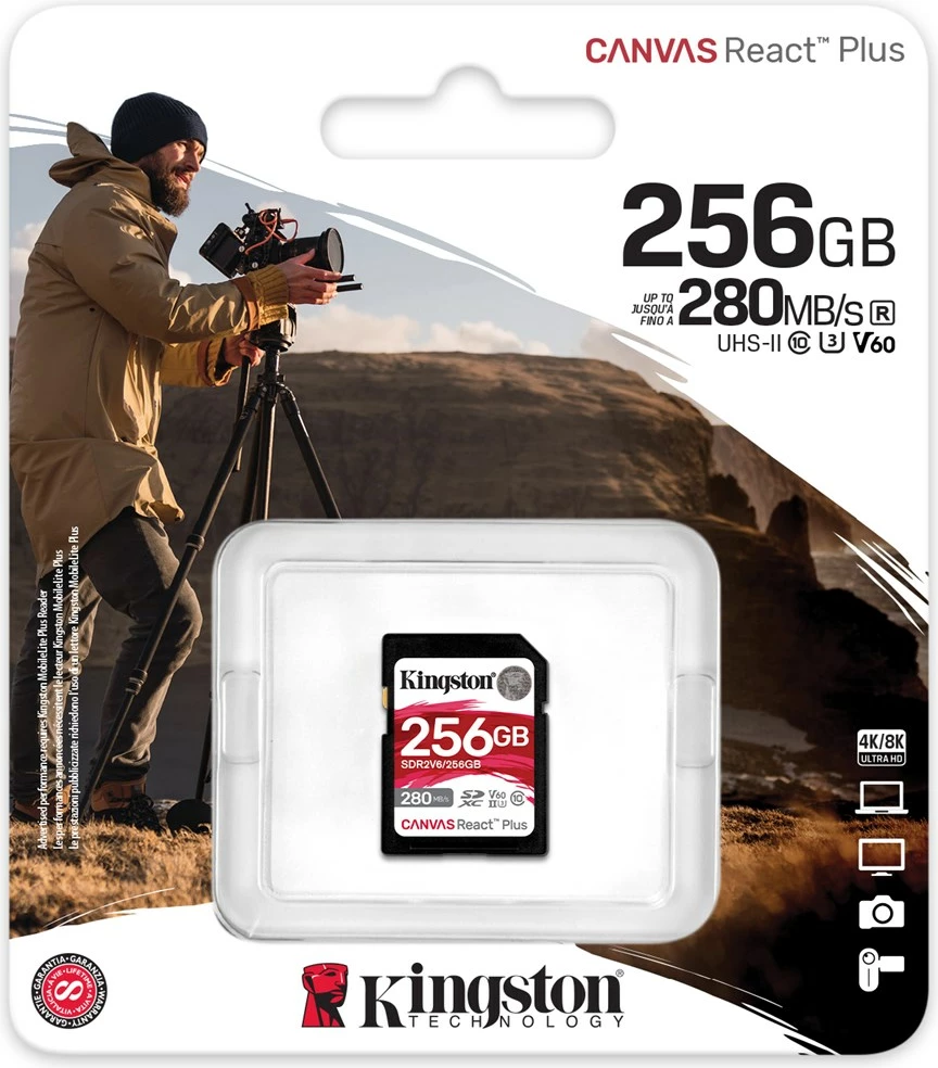 Kartica pomnilnika 256GB Kingston Canvas React Plus SDXC, črna