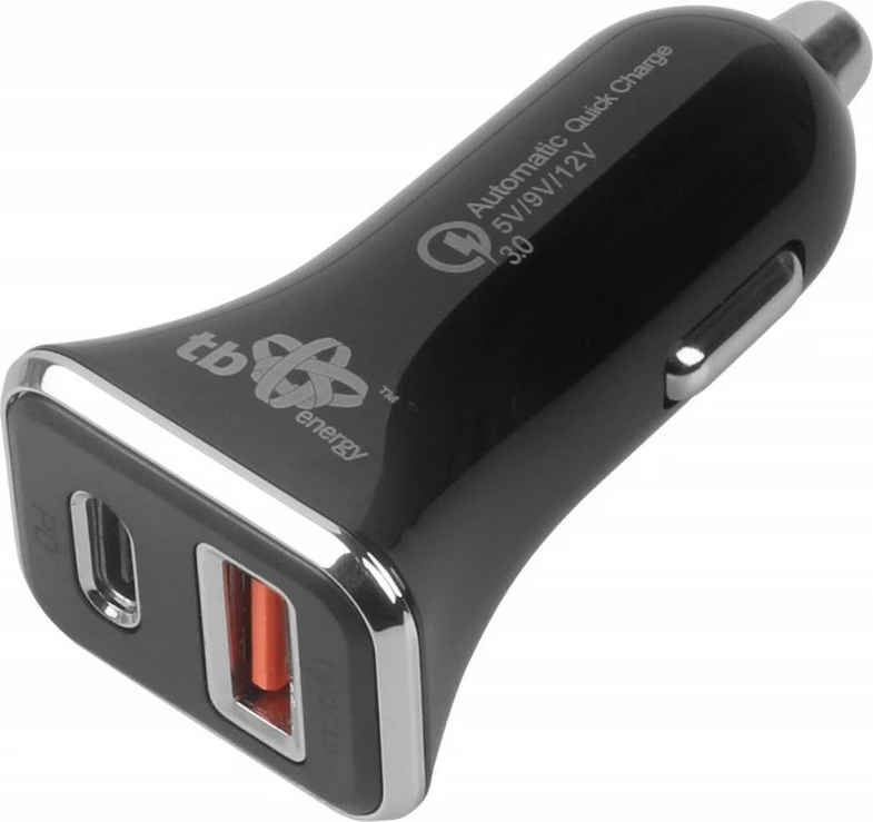 Avtomobilski polnilec, TB ASTBXLU2USBACQC, 2 USB vhoda (USB-C + USB 3.0), črn