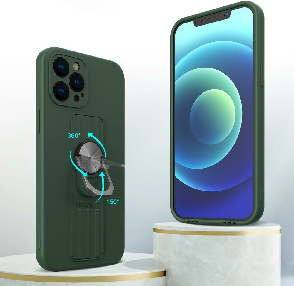 Ovitek iz silikona z držalom za prst in stojalom Hurtel Ring Case za Samsung Galaxy A33 5G, moder
