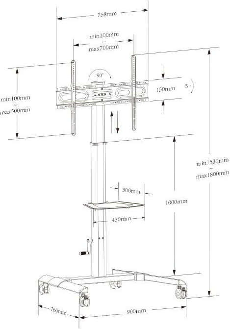 Mobilno stojalo za TV Techly 364484, za LCD/LED 32–70 inč, s policami, črno