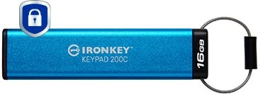 Varnostni USB ključ z numerično tipkovnico 16GB, Kingston IronKey Keypad 200C, USB-C, moder