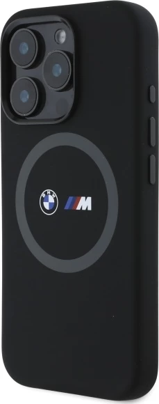 Zaščitna silikonska ovitek BMW M za iPhone 16 Pro Max, MagSafe, črn