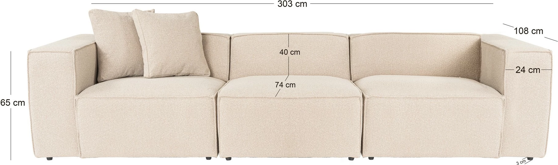 3-sedežni kavč Lora, breskvine barve, Atelier del Sofa