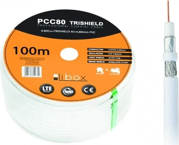 Koaksialni kabel Libox PCC80, RG-6/U, 100 m, bel