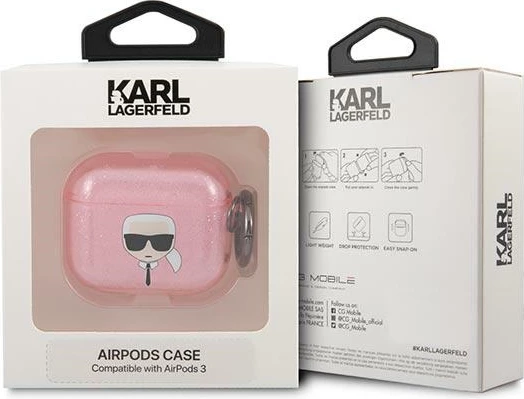 Zaščitni ovitek za AirPods 3, Karl Lagerfeld KLA3UKHGP, rožnat s sijajem