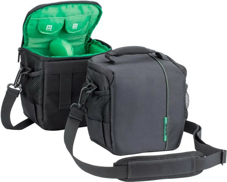 Torba za kamero Green Mantis RIVACASE 7420, 4 pregrade, črno/zelena