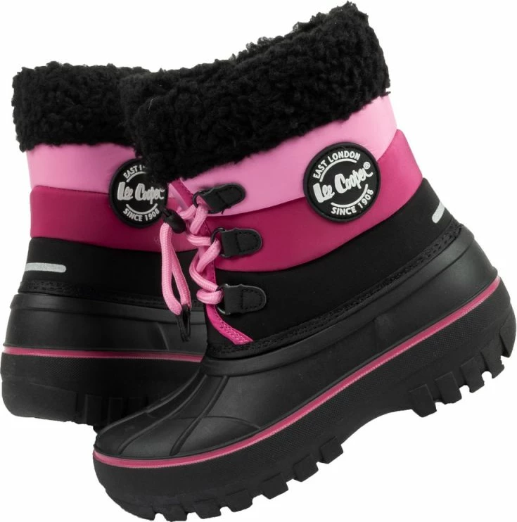 Čizme za sneg za otroke Lee Cooper, črne in rožnate