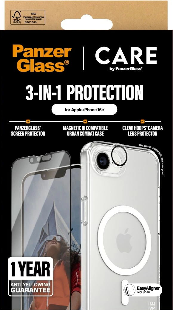 Zaščitni ovoj PanzerGlass CARE Flagship 3-v-1 za iPhone 16e, prozoren