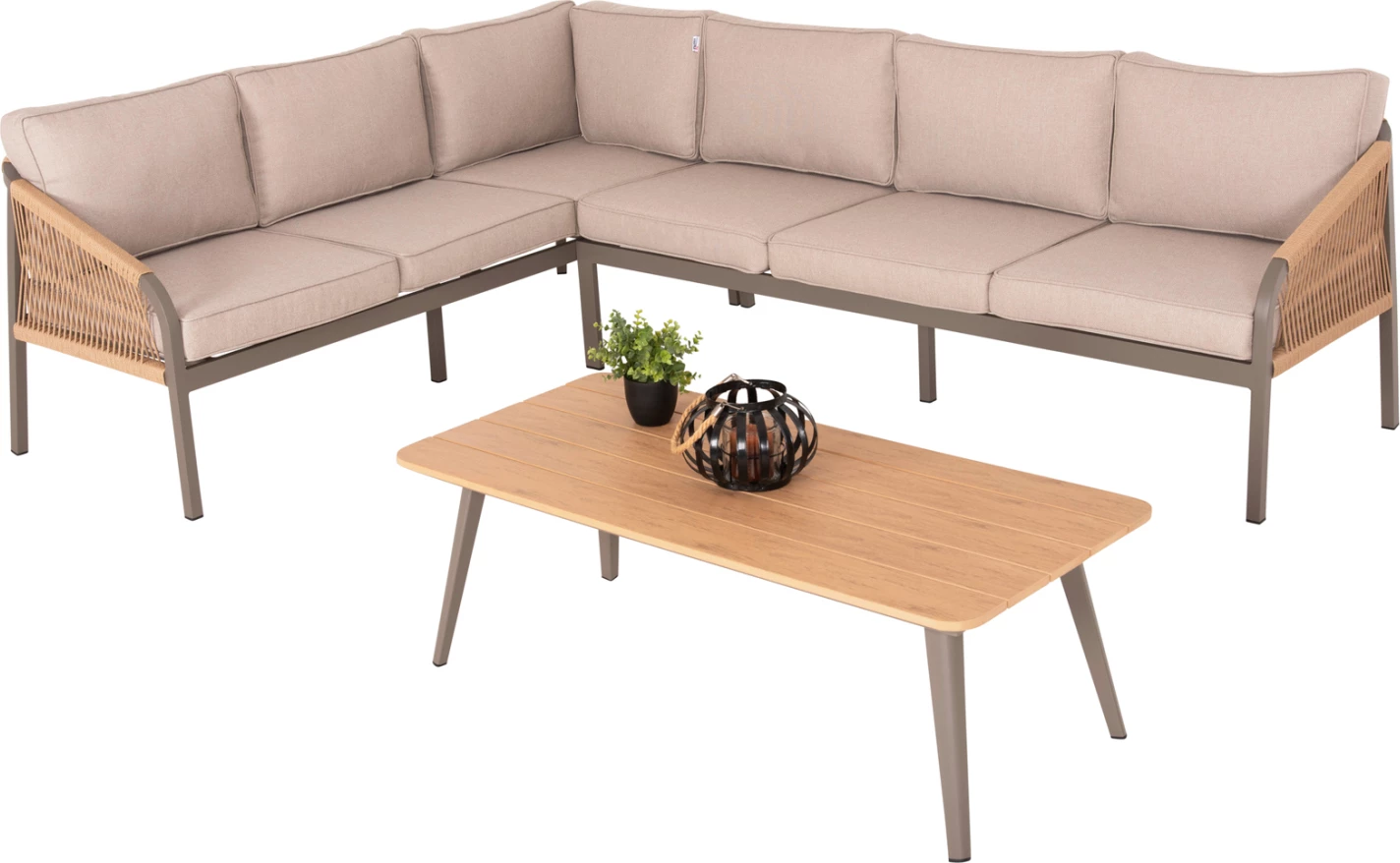 Zunanji kotni lounge set MAERLY FH6140.03 aluminij in blazine v barvi šampanjca-bež sintetična vrv