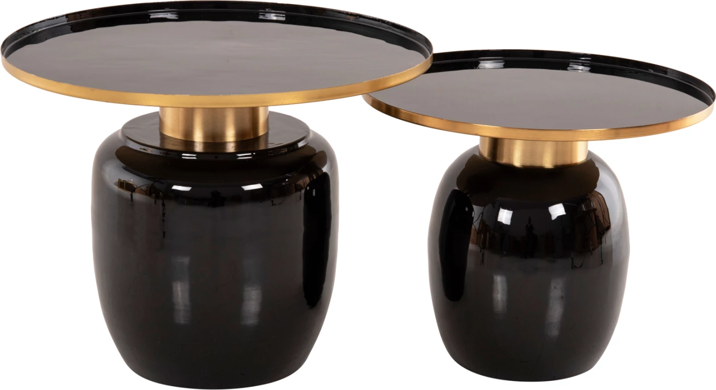 Pomožne mize 2 kosa FRYNX FH9662 kovinske v črni in zlati barvi Φ60 & Φ50,5 cm