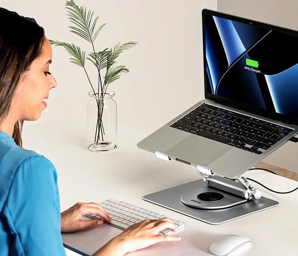 Nastavljivo stojalo za prenosnik z USB-C HDMI razdelilnikom Unitek D1109B01, PD 100W, aluminij