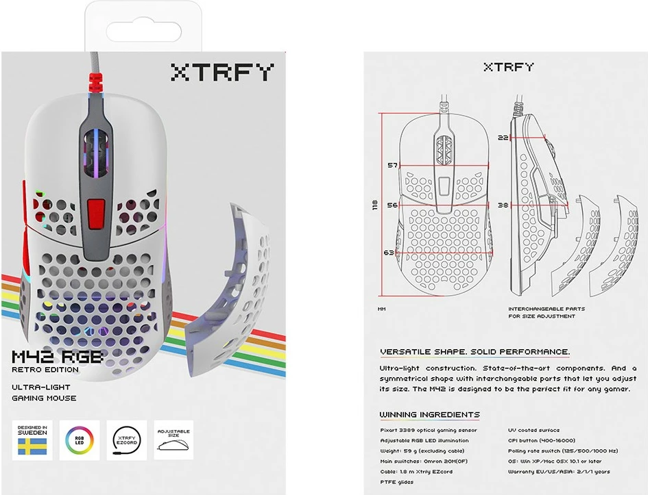 Optični miš, Cherry XTRFY M42, USB Type-A, 16000 DPI, večbarvna