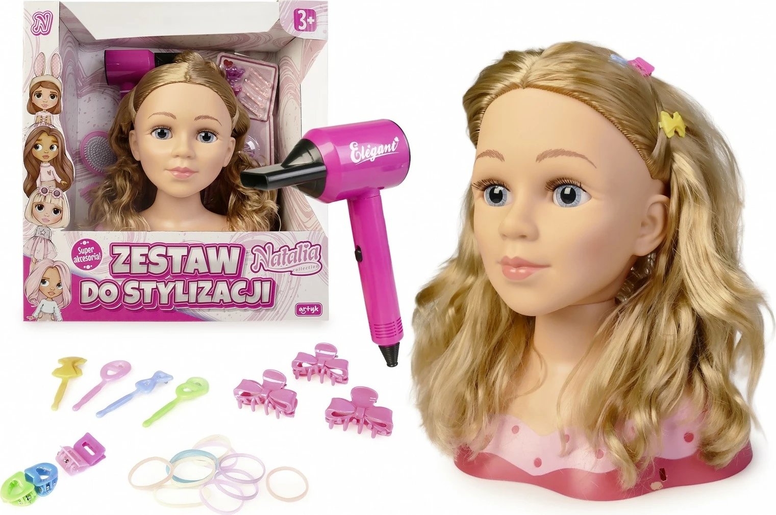 Manekenska glava za stiliranje las, Natalia Artyk 182006, set, za deklice