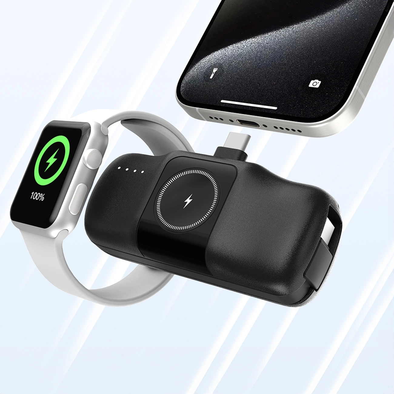 Prenosna baterija Wozinsky WF16-YCS, 5000 mAh, USB-C, z vgrajenim kablom in polnilcem za Apple Watch, črna