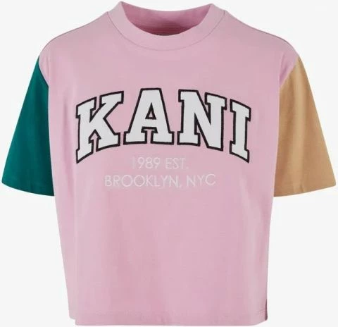Kratka majica Serif Crop Block Tee W, Karl Kani, za ženske, rožnata in večbarvna