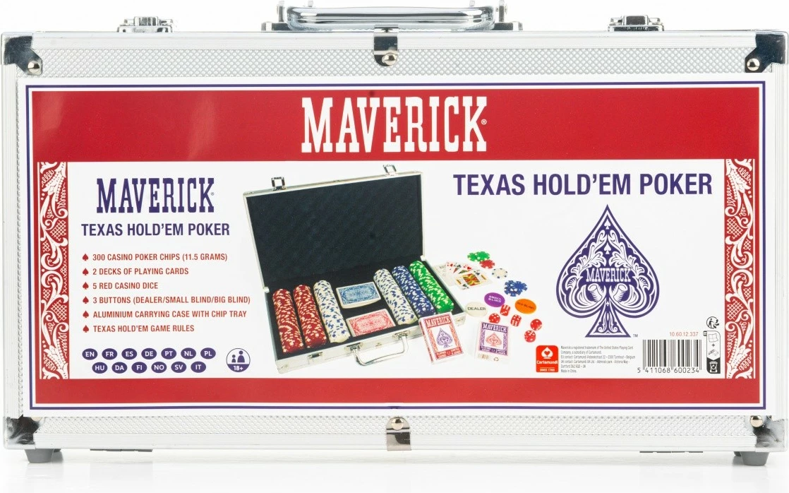 Set za poker Maverick, 300 žetonov, 2 kompleta kart, 5 kock, večbarven, z aluminijastim kovčkom