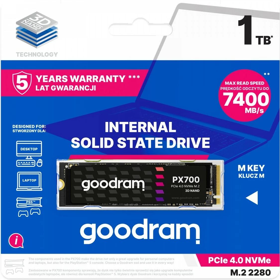 SSD 1TB, M.2 2280, PCIe 4.0 NVMe, črn, GOODRAM PX700