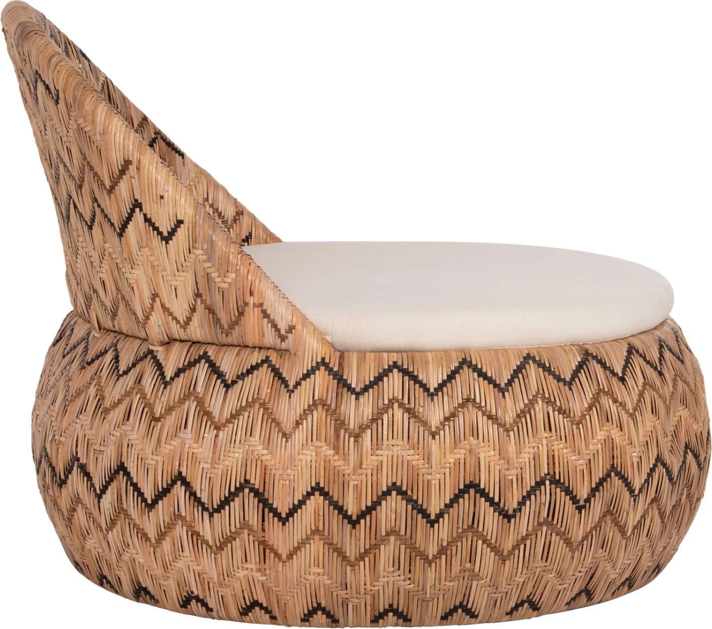 Okrogli naslanjač LADLON FH5992 iz ratana v naravni barvi - blazina v ecru 97x97x76H cm