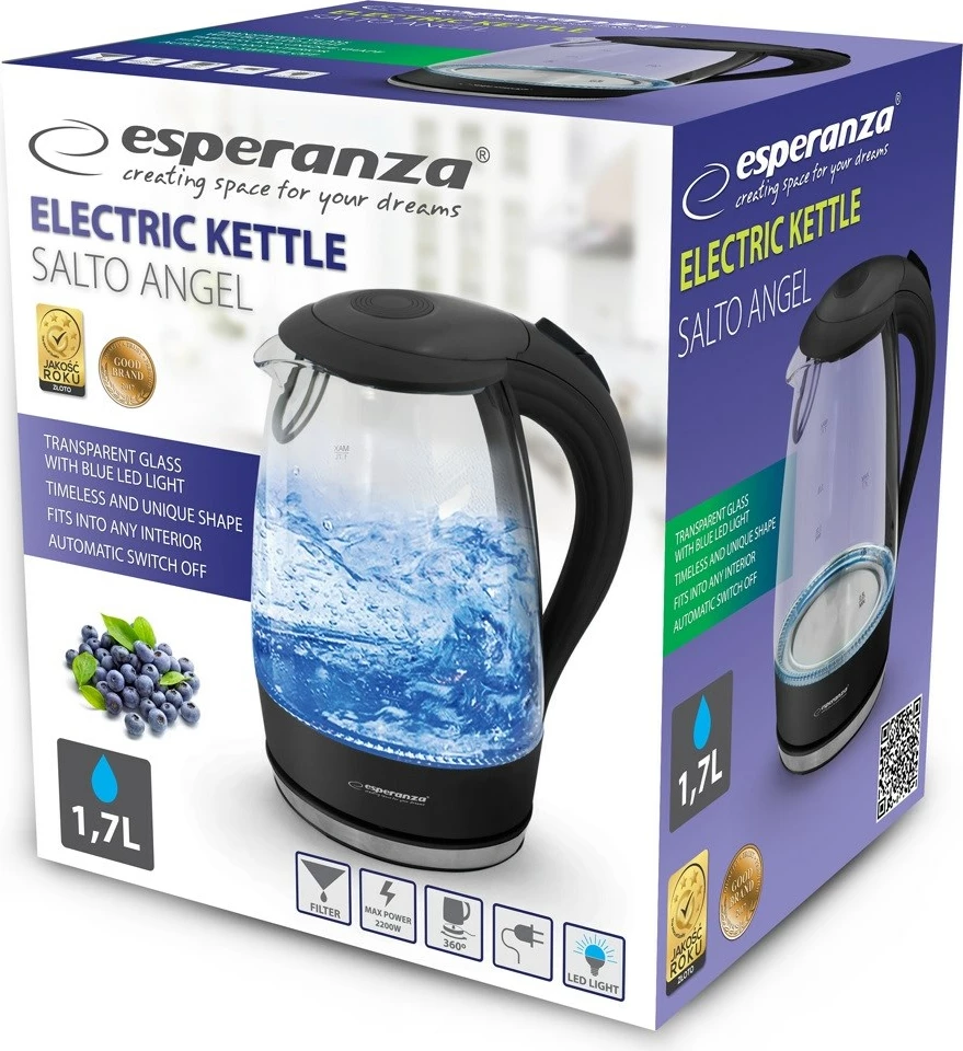 Električni grelnik vode 1,7 L, 2200 W, prozoren Esperanza EKK011K