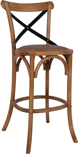 Leseni barski stol Forenza FH8304 kovinski s križanim naslonom 50x58x113 cm