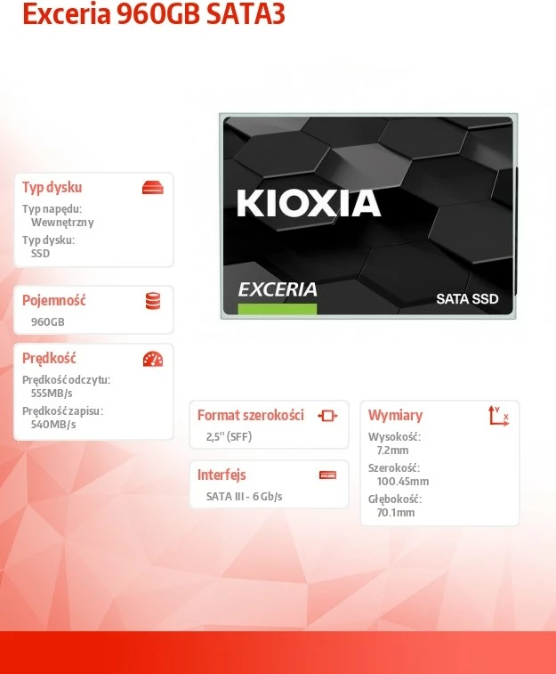 SSD disk 960GB Exceria Kioxia SATA3, 2,5", črn