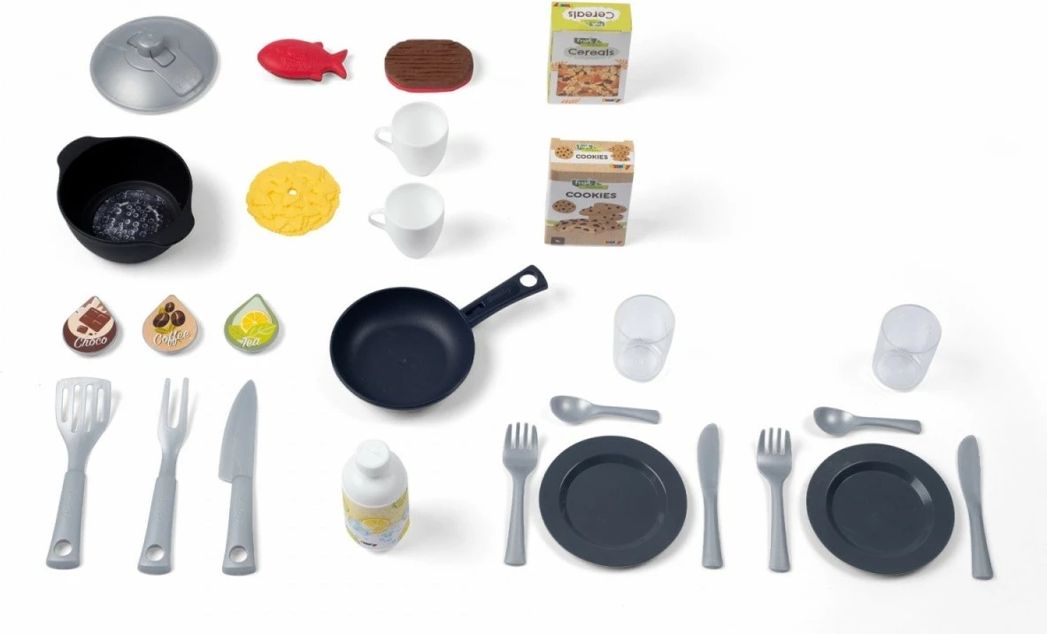 Elektronska igralna kuhinja miniTefal Studio Smoby, plastika, sivo/bele, z dodatki