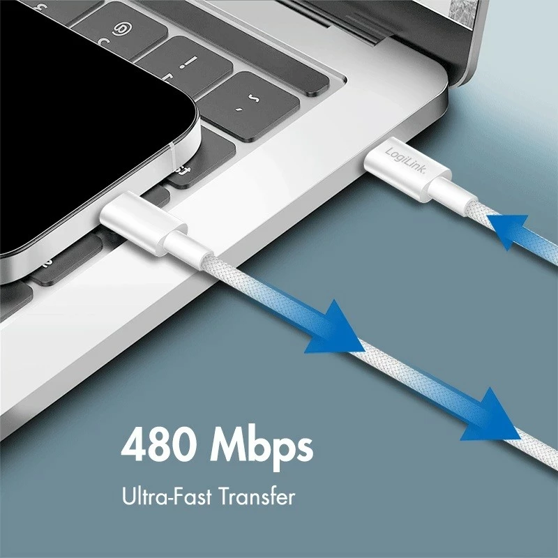 USB-A na USB-C kabel 0,5 m, najlon, zelen — LogiLink