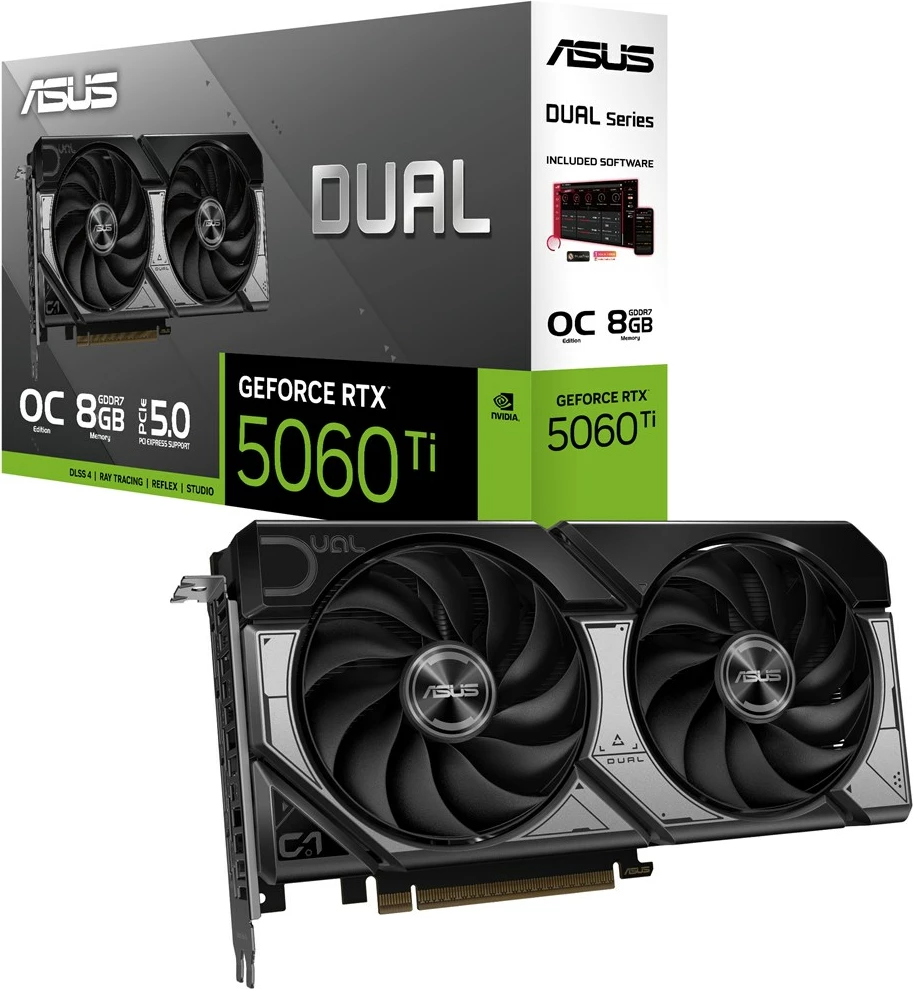 Grafična kartica Dual RTX 5060 Ti, ASUS, 8 GB GDDR7, siva