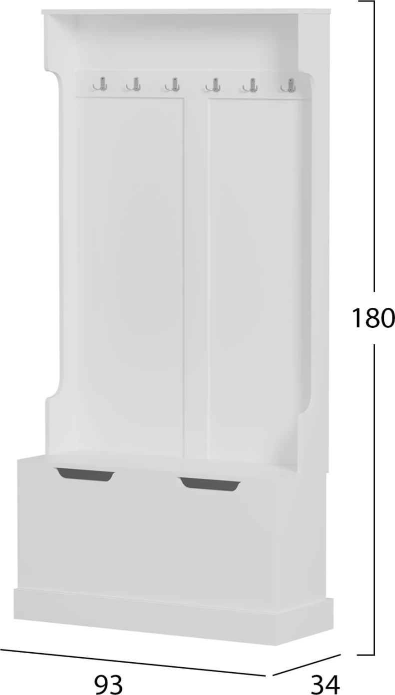 Pohištvo za predsobo KAYLOR FH2475.03 s kavlji in shranjevalnim prostorom-MDF v beli barvi 93x34x180H cm