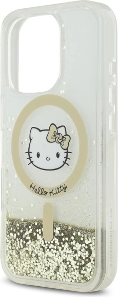 Ovitek z tekočimi zlatimi bleščicami (Liquid Glitter Fever) MagSafe Hello Kitty za iPhone 16 Pro Max, zlato