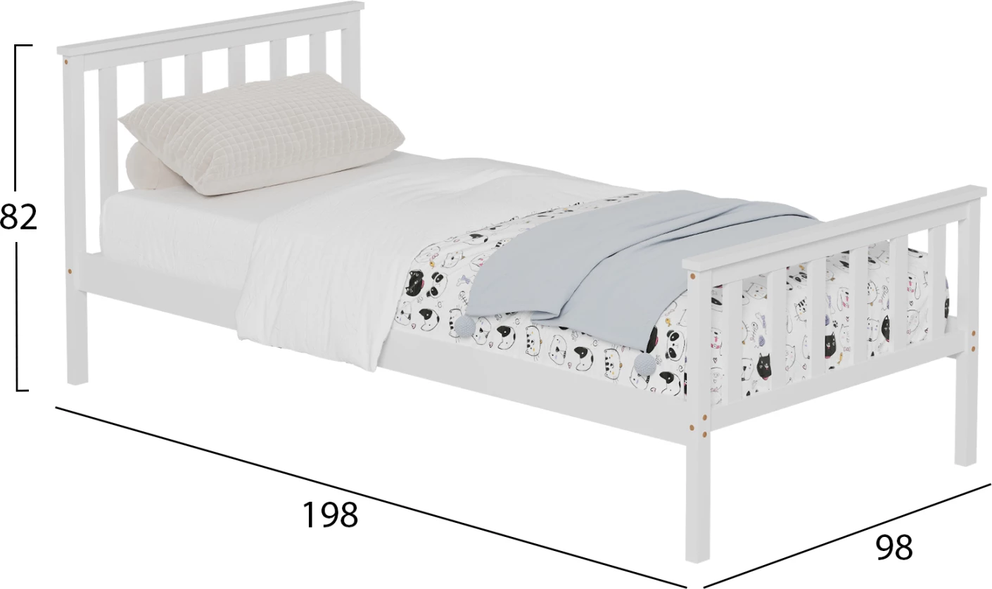 Postelja GIMLY FH675.03 iz masivnega borovega lesa v beli barvi za vzmetnico 190x90 cm