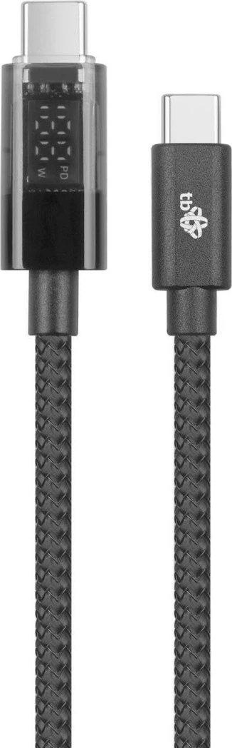 Kabel USB-C na USB-C, 1 m, z LED indikatorjem, 100 W, črn TB