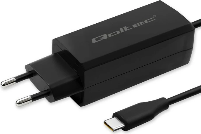 Stenski polnilec 65W GaN, USB-C 3.1, črn Qoltec
