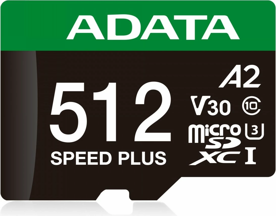 MicroSD pomnilniška kartica 512 GB Adata Speed Plus, s SD adapterjem, SDXC, UHS-I, A2, V30, črna